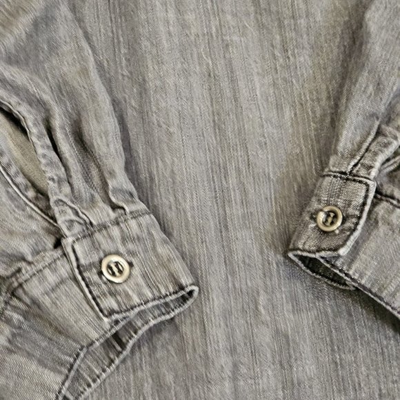 Eileen Fisher M Gray Chambray Denim Jean Popover Blouse Tunic Boho Tencel - Picture 4 of 9